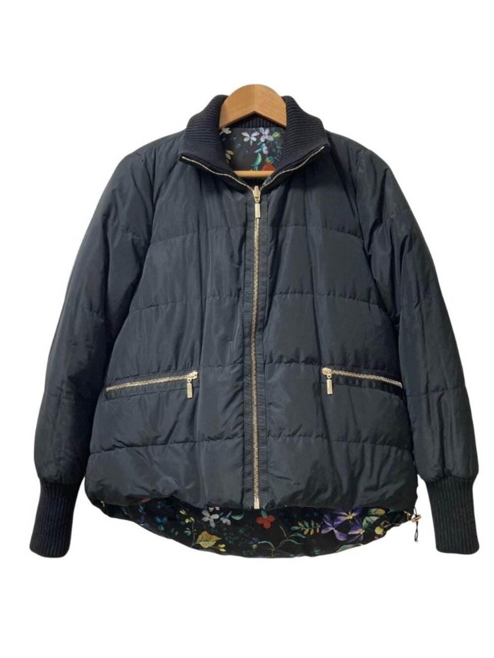 Moncler Zoey Flower Print Reversible Down Jacket Black Multicolor 1